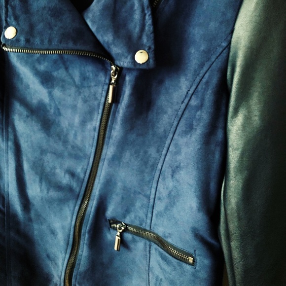 Moto Suede Sport Blue Black Jacket - Picture 3 of 4